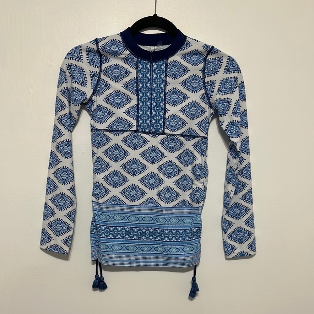 Little girls blue Geometric Long Sleeve Top resortwear​